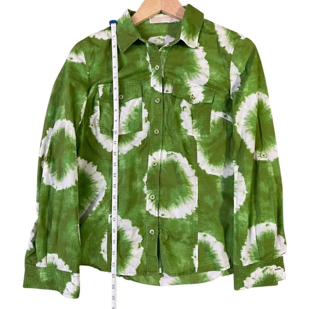 Michael Kors Green Tie Dye Button Down Shirt Lightweight Casual Resort Top‎ S